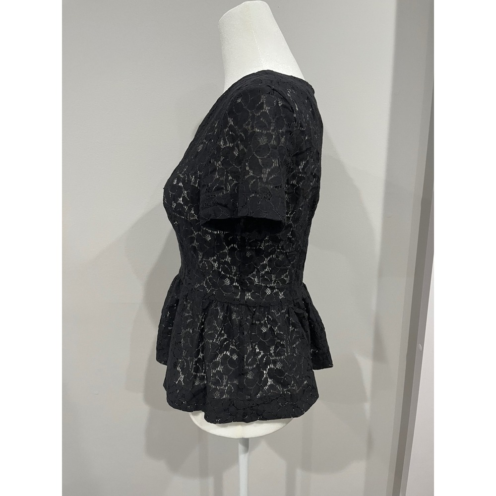 French Connection Black Lace Peplum Top Short Sleeve Zipper Back Women's Size S - Picture 4 of 8